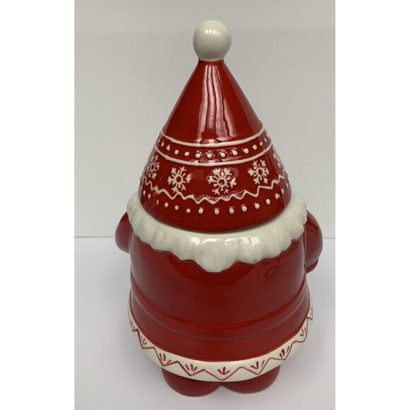 Southern Living Holiday Santa Gnome Cookie Jar 12” Tall Red & White Ceramic - Picture 4 of 6